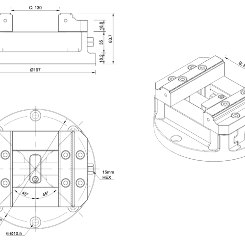 125x170mm Self-Centering Vice – Removeable Jaws – Round 197mm Base