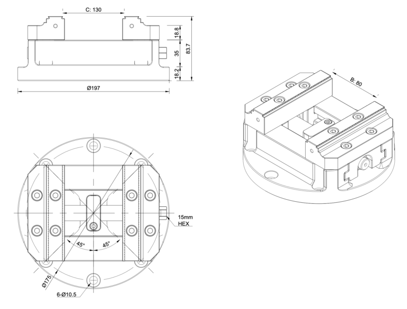 125x170mm Self-Centering Vice - Removeable Jaws - Round 197mm Base - Image 2