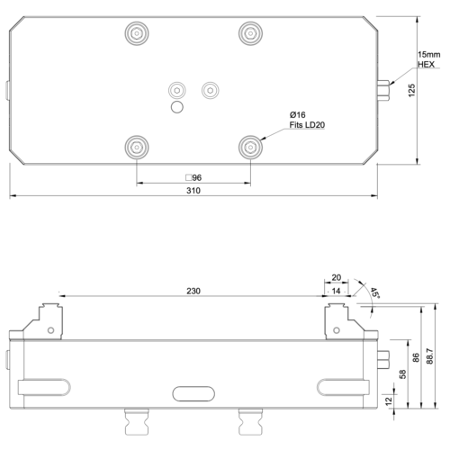 125x310mm Self-Centering Vice with Fixed Jaw