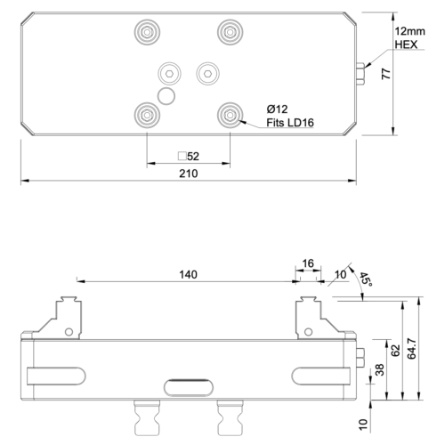77x210mm Self-Centering Vice with Fixed Jaws
