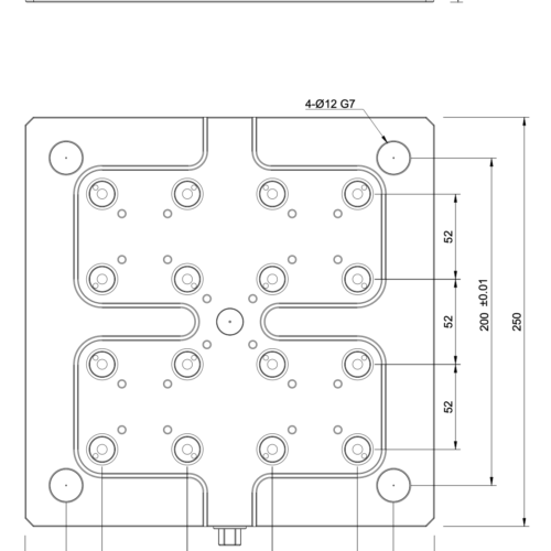 250x250x27mm Quad Plate – Zero Point Plate – Grid 52