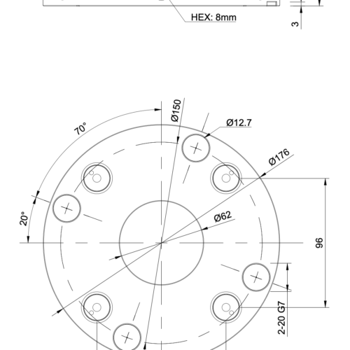 Zero-Point Plate – Round – Ø176x27mm (Centre Hole) – Grid 96