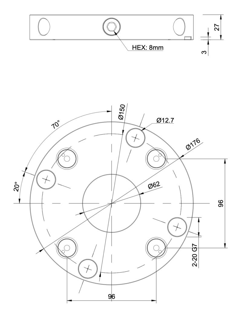 Zero-Point Plate – Round – Ø176x27mm (Centre Hole) – Grid 96 - Image 2